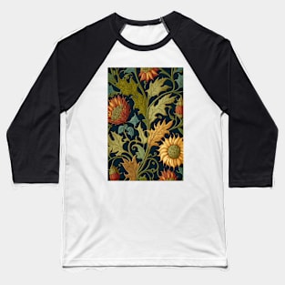 Floral Garden Botanical Print with Fall Gold Flowers Sunflowers and Leaves Baseball T-Shirt